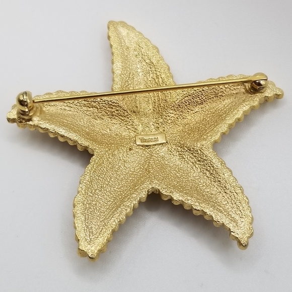 Trifari Enamel Starfish Brooch Pin Vintage Gold Tone Nautical Ocean Beach Animal - Picture 10 of 11
